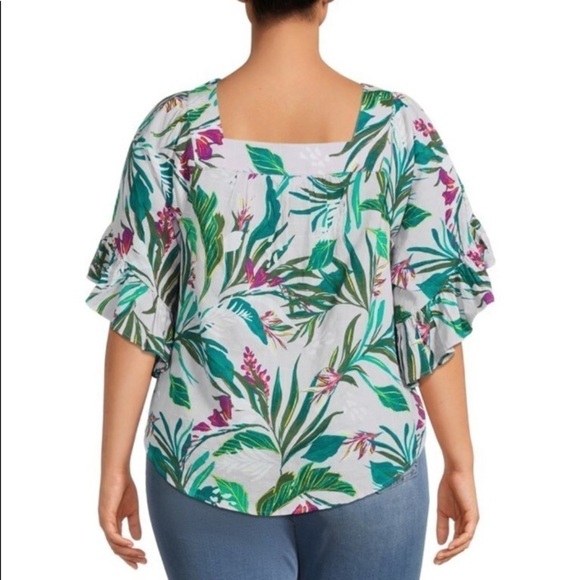 Terra & Sky NWT Square Neck Peasant Top Lavender Print 1X Tropical Resortwear - Picture 3 of 14